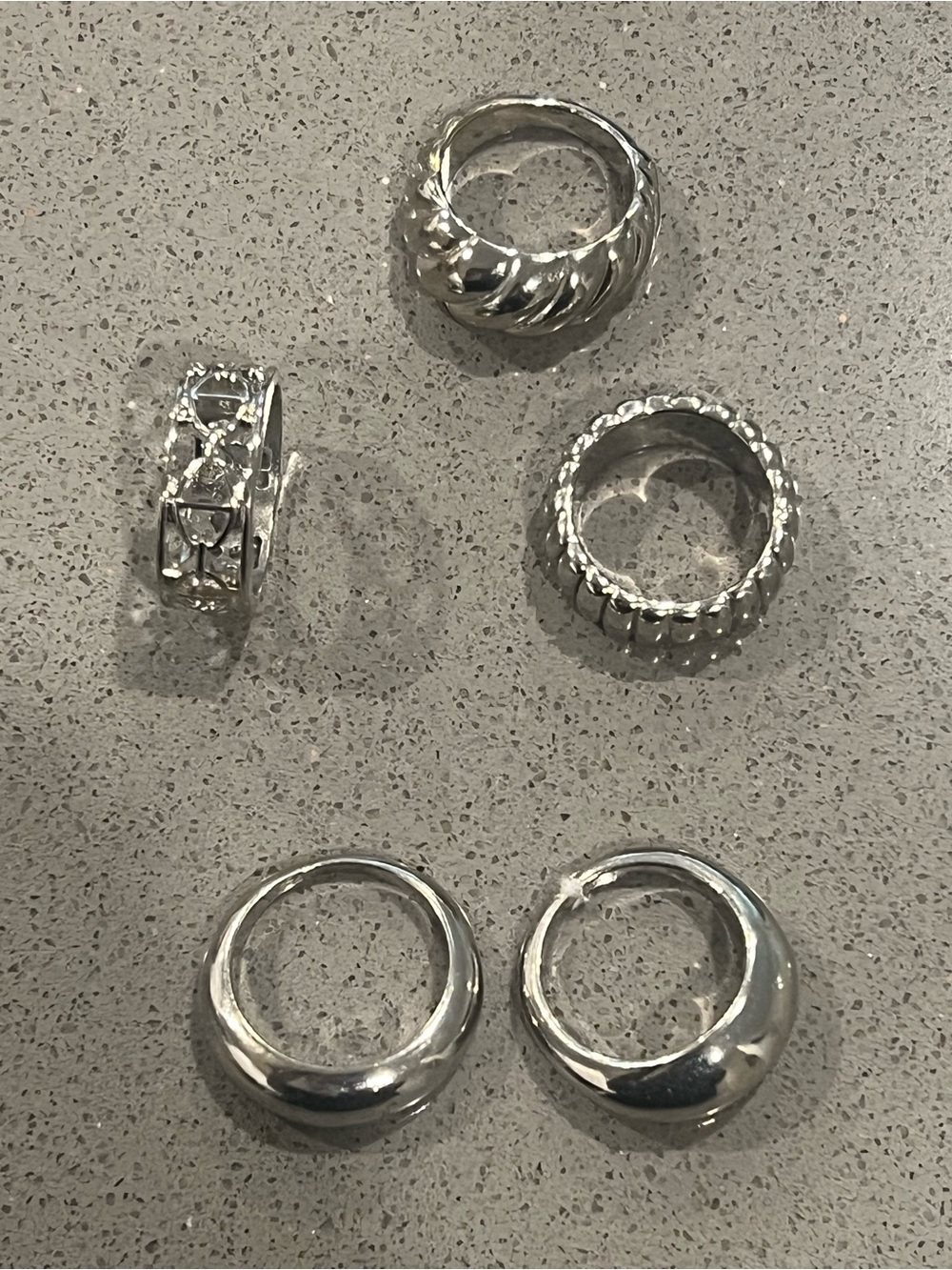 Mixed Silver Tone Statement Rings - Set of 5